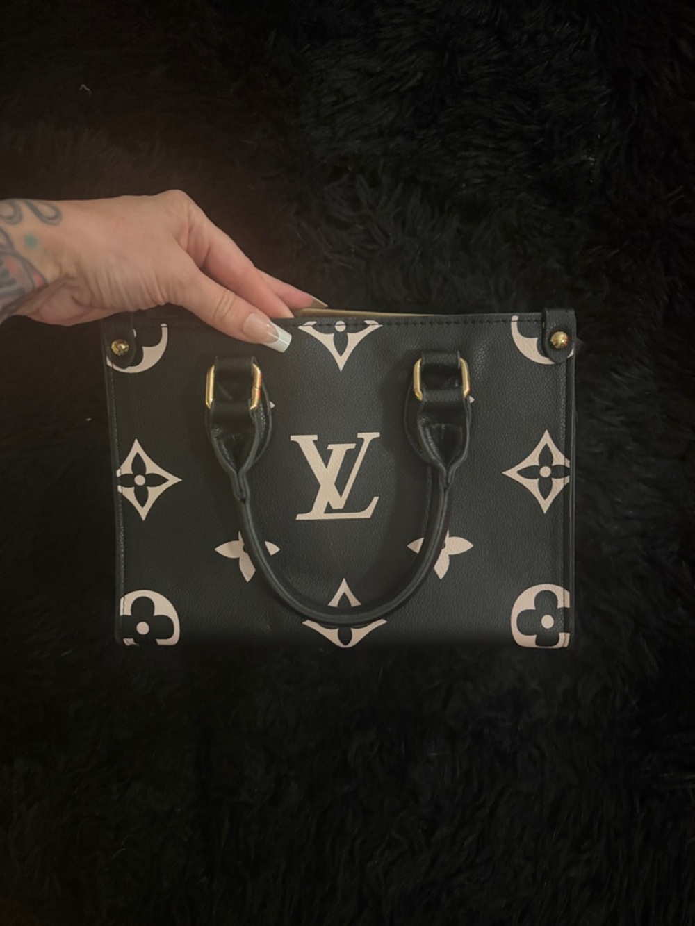 Black & Cream Monogram Mini Satchel